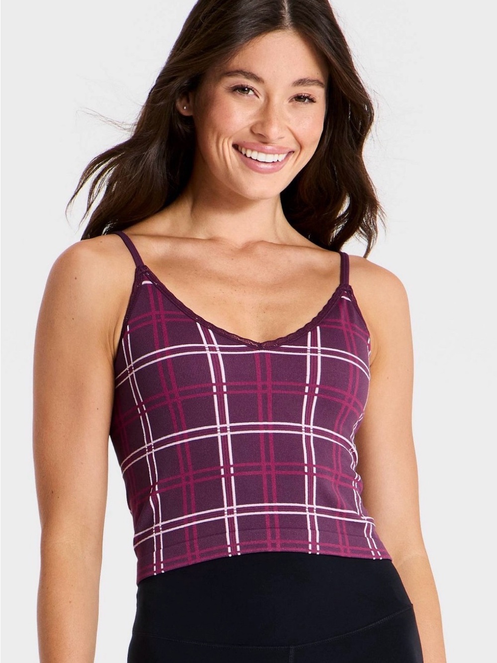 Active plaid crop tank